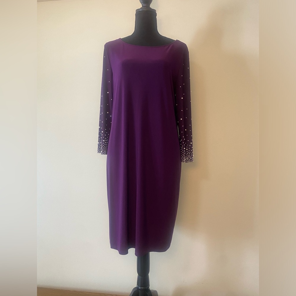 MSK Purple Dress w/ Rhinestones & Pearl Sleeves